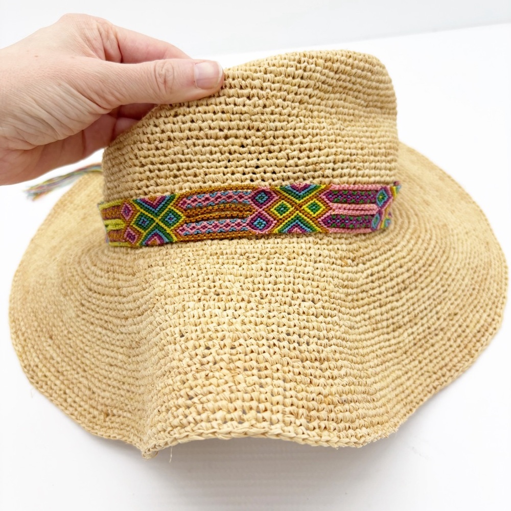 Flora Bella Floppy Raffia Sun Hat with Colorful Woven Band - Picture 2 of 7